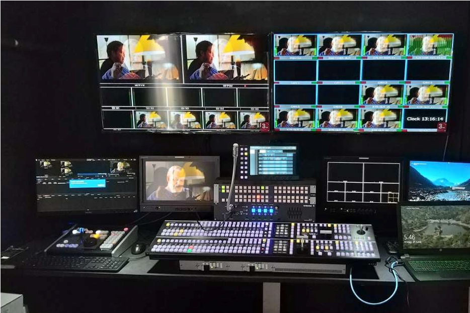 Inside an outside broadcast production van