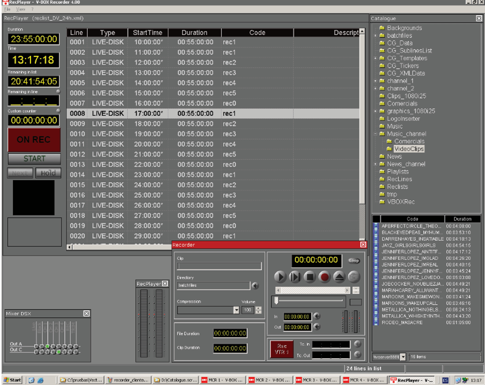 Vector Box video ingest and automation screen